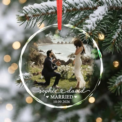 Personalized Engagement Photo Glass Ornament, Engaged Couples Photo Gift, Wedding Ornament, for Couple - color: Ds 07