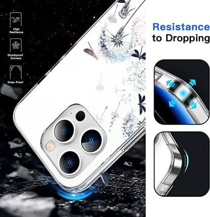 Compatible iPhone 15 Pro Max Case, Aesthetic Dandelion Flower Dragonfly Pattern, Slim Soft TPU Protective Case with Anti-Slip, Shock-Absorbent, Wireless Charging Compatible Feature - color: Pattern-3, size: iPhone 15 Pro Max (6.7 inch)