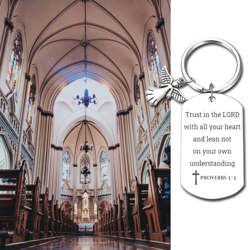 Inspirational Scripture Keychain with Angel Pendant - Bible Verse Key Chain Religious Gift for Christian - style: Proverbs 3:5