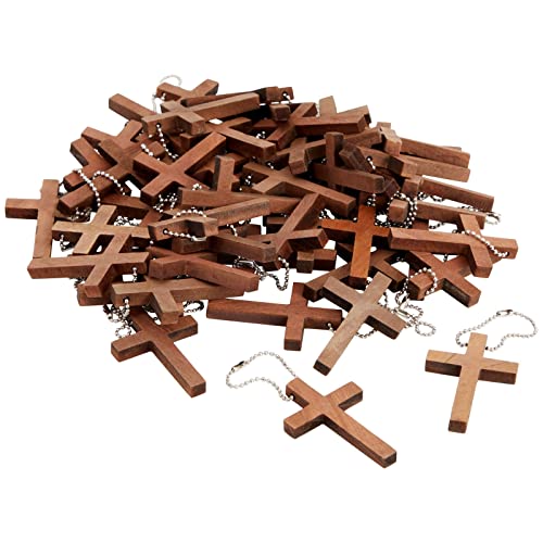 Bright Creations Mini Cross Keychain - 50-Pack, Dark Brown Wood, 1.2 x 1.7 In - Christian Keychain Set for DIY Craft & Necklace & Bracelet Accent