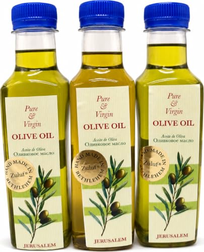 Zuluf Blessed Olive Oil Set of 3 Pure Anointing Oil from the Holy Land Jerusalem Bethlehem Christian Prayer for Baptism Christening Godparent Faith Gift Unscented 25.4 Fl Oz 3 Pack Bottles