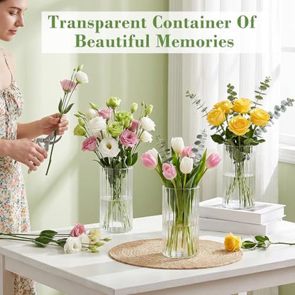 12 pcs Ribbed Glass Cylinder,6 inch Flower Vases for Centerpieces - size: Ribbed-12PCS