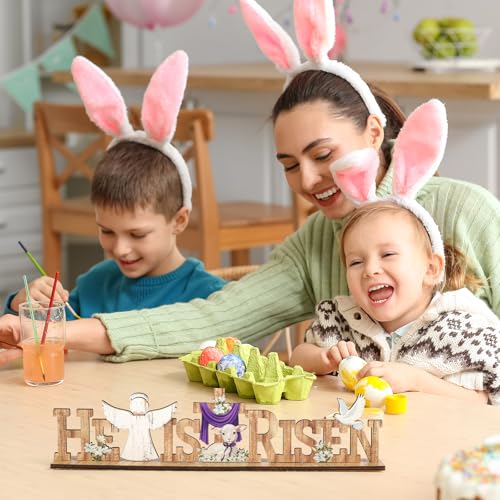 Easter Religious Decorations He Is Risen Decor Signs Easter Wooden Cross Table Sign for ustic Farmhouse Home Room Dining Birthday Spring