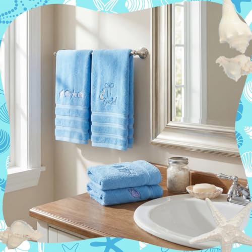 SmoothNovelty 3 Pcs Beach Coastal Hand Towels Cotton Ocean Starfish Shell - color: Beach, size: 13.3 x 29.5 inches