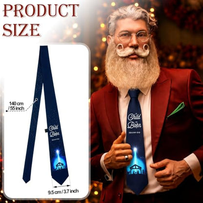 Christmas Nativity Ties Religious Necktie for Men Manger Scene Tie Religious Necktie for Celebrations - color: Blue, style: A Child is Born