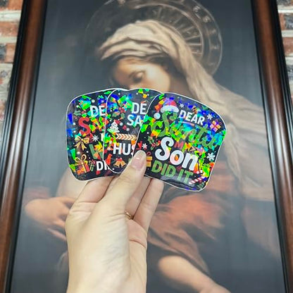 Pack 3 Dear Santa My Son, My Wife, My Husband Did It, Family Love Holographic Decals Waterproof Vinyl Sticker for Laptop, Water Bottle, Car, Hard Hat, Toolbox, Phone Case 3 Inches