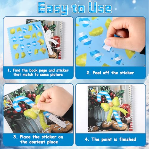 4Pcs Winter Paint by Sticker Books Hello Winter Sticker by Number Books Activity Book Puzzle Book Craft Art Toddler Gift with Igloo Snowman Penguin Squirrel 32 Pictures - style: Hello Winter