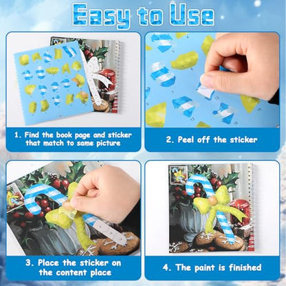 4Pcs Winter Paint by Sticker Books Hello Winter Sticker by Number Books Activity Book Puzzle Book Craft Art Toddler Gift with Igloo Snowman Penguin Squirrel 32 Pictures - style: Hello Winter