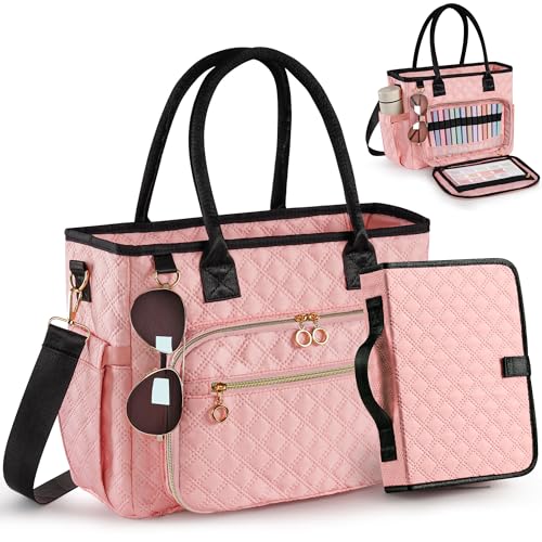 Large Bible Bag with Bible Cover Case for Women Quilted Church Tote Bags for Bible Study, Adjustable Shoulder Strap - color: Pink