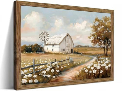 LBTZEVIR Framed Barn Windmill Poster Print Farmhouse Wall Art 16x12 in - color: Barn Windmill, size: 16"L x 12"W