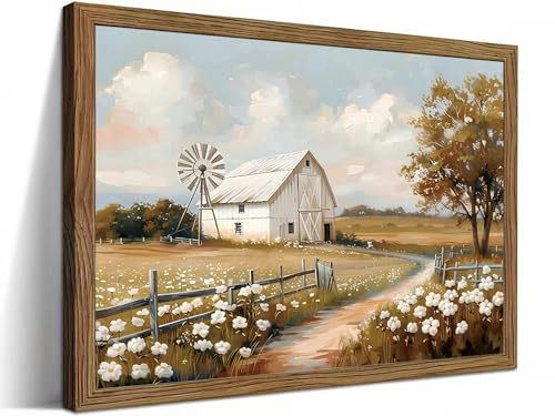 LBTZEVIR Framed Barn Windmill Poster Print Farmhouse Wall Art 16x12 in - color: Barn Windmill, size: 16"L x 12"W