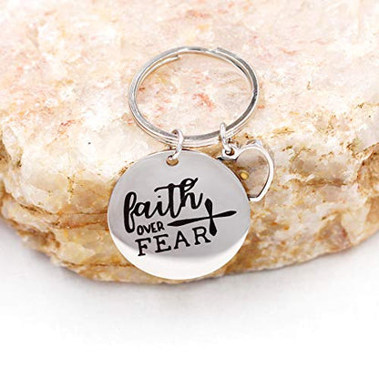 Uloveido Stainless Steel Faith Cross Keychain & Jesus Loves Me Christian Keyring Mustard Seed Charms Religious Jewelry - style: Faith Over Fear-heart