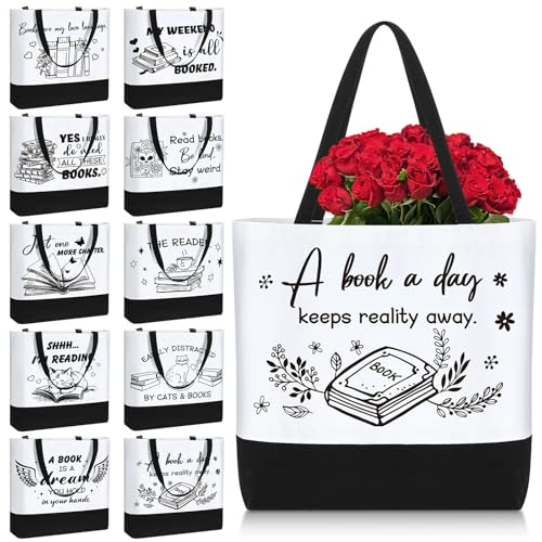 10 Pcs Book Lover Tote Bag Bulk Bookish Librarian Reader Gift, Cute - style: Cute