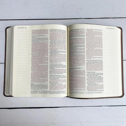 JOY CREATIVE NIV Journaling Bible | Brown With Gold Cross | Be Thou My Vision With Flowers | Includes Option to add Engraved Name | Personalized and Customizable Gift