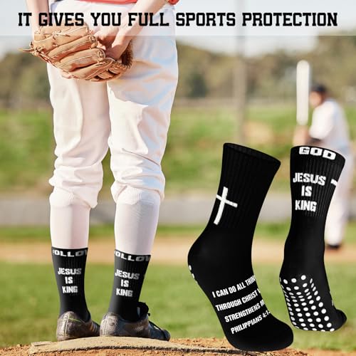 4 Pairs Cross Grip Soccer Socks, Us Size 6-12 - color: Black, style: Bible Verse
