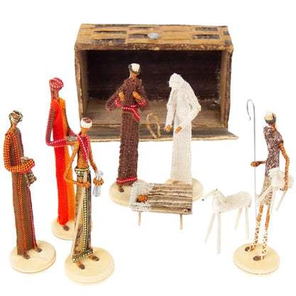 Global Crafts Nativity Parent - Banana Fiber Nativity Set - Handmade African Nativity Scene, Kenya