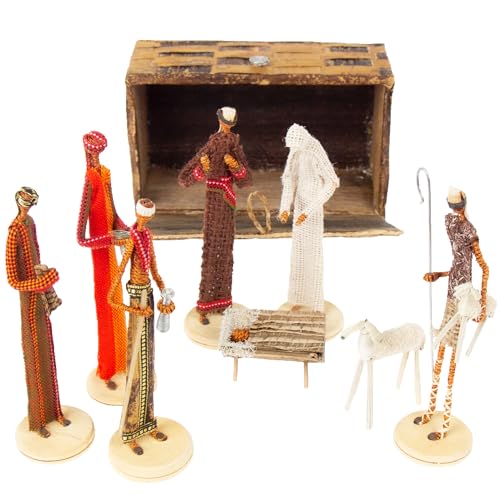Global Crafts Nativity Parent - Banana Fiber Nativity Set - Handmade African Nativity Scene, Kenya