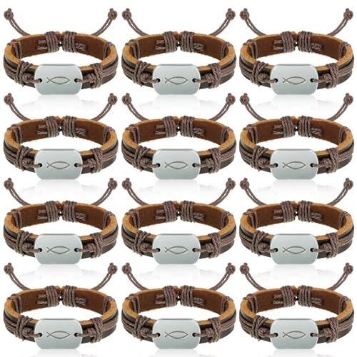 Landical 12 Pcs Fish Bracelet for Men First Communion Confirmation Gifts
