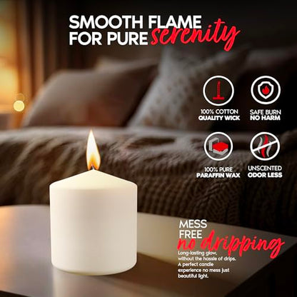 Candle Charisma White Pillar Candles Bulk Pack of 6 – (3x3 Inch) Long-Lasting 50-Hour Burn, Dripless & Smokeless – Perfect for Hassle-Free Decor at Weddings, Fall Table Centerpieces & Special Events