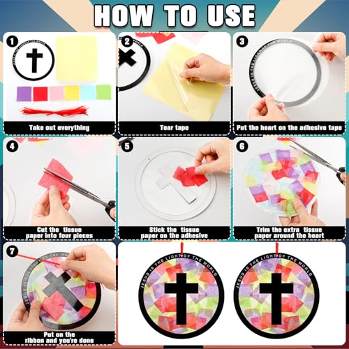 Motipuns 32 Sets Cross Suncatchers Kit, Christian Sunday School Crafts - style: Cross