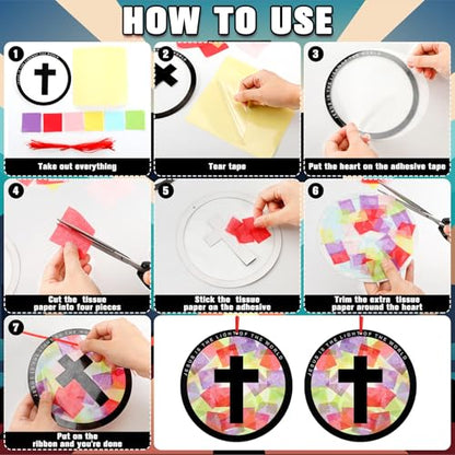 Motipuns 32 Sets Cross Suncatchers Kit, Christian Sunday School Crafts - style: Cross