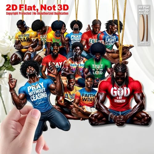 16Pcs AdornJoy African American Christian Men Wooden Ornaments, 2D Flat Faith Bible Quote Black Man Hanging Decor, Religious Scripture Pendant for Home, Yard & Holiday Decor, Christian Gift