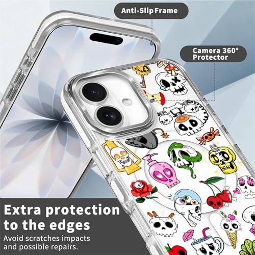for iPhone 17 Case [Compatible with Magsafe],Girls Women Clear Magnetic Case Silicone Shockproof Protective Cover with Pattern Aesthetics Skull Skeleton - color: Aesthetics Skull Skeleton, size: iPhone 17