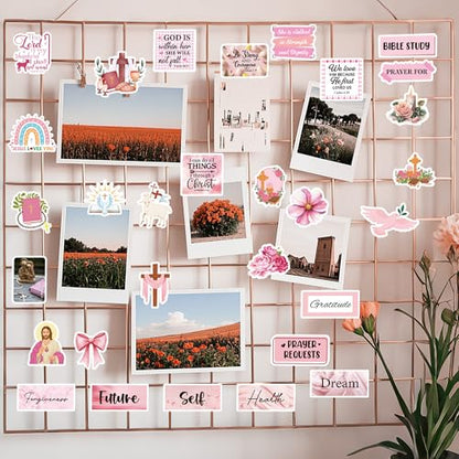 Pink Prayer Board Stickers, Christian Bible Decals for Women Journals - color: Pink Motivation Prayer