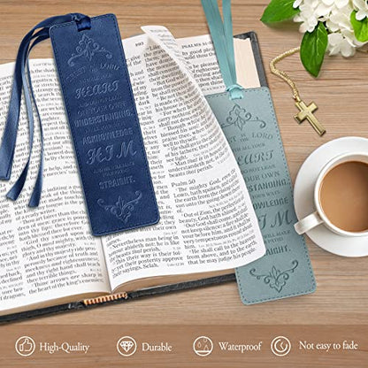 FINPAC Leather Bible Bookmarks, Bible Verse Book Markers - color: Turquoise + Navy