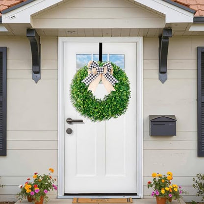 24 inch Boxwood Wreaths for Front Door with Burlap Bow and Hook