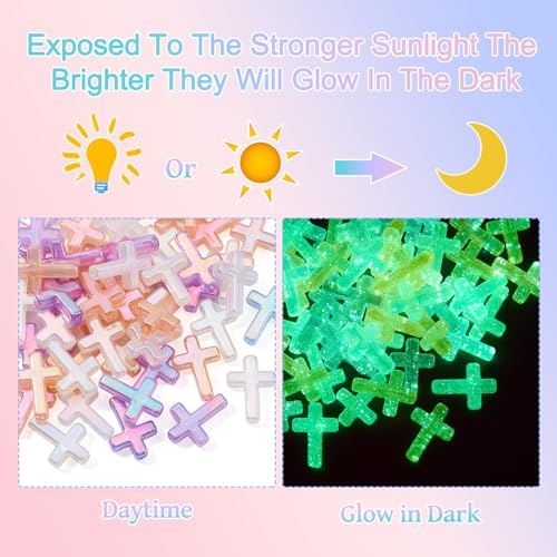 50Pcs Glow in The Dark Resin Cross Beads Random Color Kandi Pastel Crucifix Focal Beads for Pens Keychain Crafts DIY Jesus Bracelet Rosary Jewelry Making Supplies 24.5x17.5mm - color: Random Colors #3