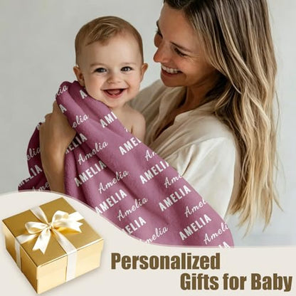 Ships Next Day, Personalized Baby Blanket with Name - Custom Newborn Hospital Swaddle Blanket, Super Soft Plush Flannel Baby Gift for Birth Announcement Shower Easter Gifts for Toddler Kids - color: Raspberry