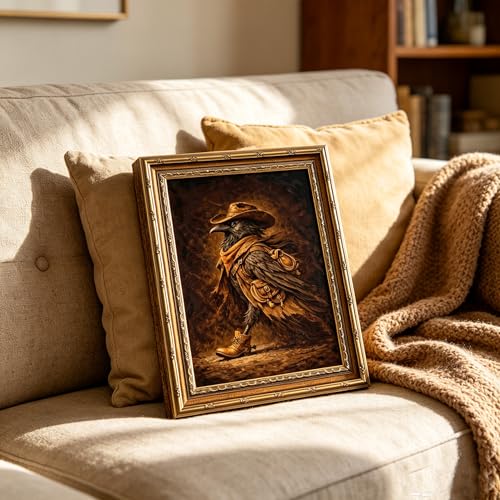 FTHMTN Whimsical Raven Wall Art,Vintage Gold Framed Crow Picture 12x16 Inch - color: Crow, size: 16"L x 12"W