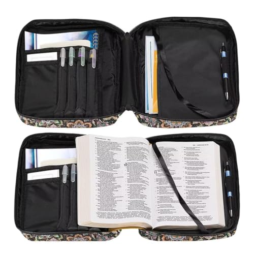 Coldinair Boho Flower Bible Cover for Women Teens Kid Girls,Carrying Book Case Church Bag Bible Holder with Handle and Zippered Pocket - color: Boho Flower