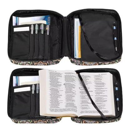 Coldinair Boho Flower Bible Cover for Women Teens Kid Girls,Carrying Book Case Church Bag Bible Holder with Handle and Zippered Pocket - color: Boho Flower