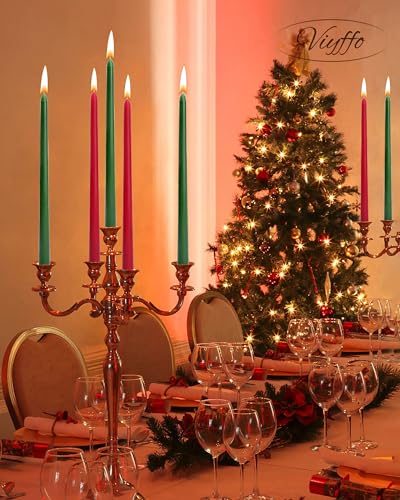 Viyffo 12 Inch Taper Candles 8-Hour Burn Christmas Edition, 4 Pack - color: 12 Inch Green and Red Christmas