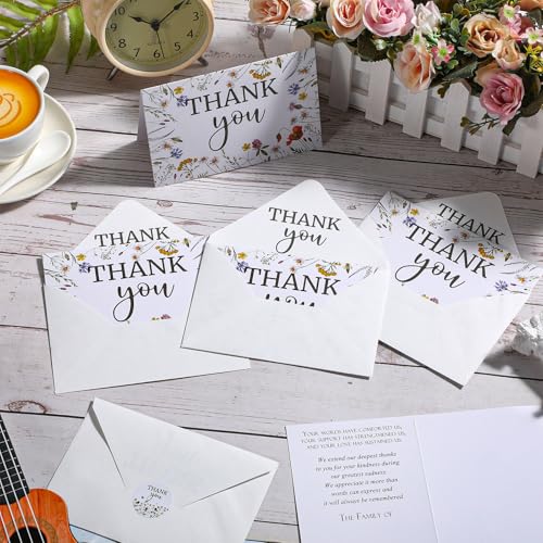 Marspark 25 Pack Funeral Thank You Cards Sympathy Envelopes, Wildflower - style: Wildflower