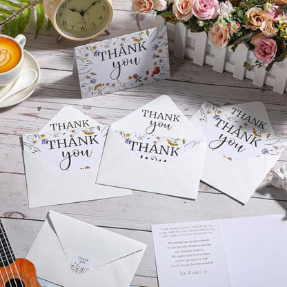 Marspark 25 Pack Funeral Thank You Cards Sympathy Envelopes, Wildflower - style: Wildflower