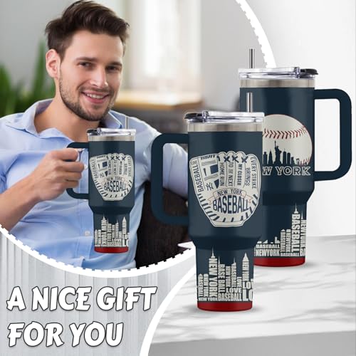 Baseball 40oz Tumbler, with Handle & Straw, Stainless Steel Cup - color: Baseball