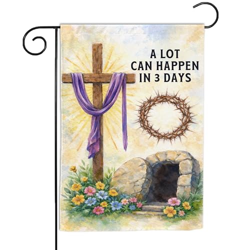 VOTANTA (12"x18") A Lot Can Happen In 3 Days Garden Flag Easter Religious Faith Empty Tomb Cross Easter Christian Gifts Outdoor Sign Yard House Patio Decorations Welcome Garden Flag Double Sided
