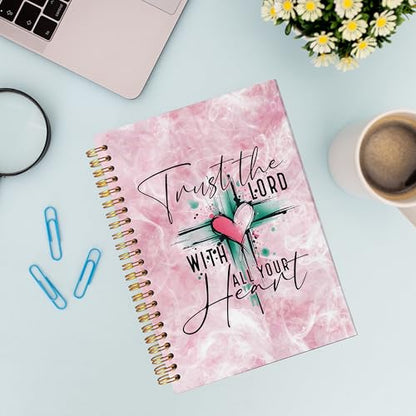 VNWEK Pink Christian Cross Spiral Notebook Journal 5.5 x 8.3 Inch, Christian Gifts for Women, Trust the Lord with All Your Heart Bible Verse Religious Lined Hardcover Spiral Notebook - color: 28-XZ-bible-notebook