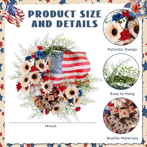 Cinnvoice 4th of July Patriotic Wreath Artificial Wreath for Front Door - style: 4th of July