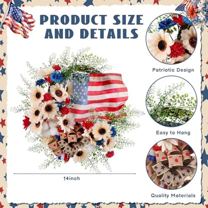 Cinnvoice 4th of July Patriotic Wreath Artificial Wreath for Front Door - style: 4th of July