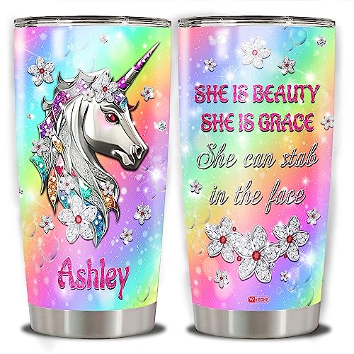 WAZONE Personalized Unicorn Insulated Tumbler Cup With Name Sayings Stainless Steel Double Wall Vacuum Travel Mug 20oz 30oz Funny Sarcastic Themed Customized Gifts For Women Girl Her - color: Unicorn