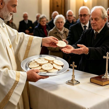 Communion Bread Tray for Churches, Round Stainless Steel Bread Plate for Wafers, Church Supplies Serving Tray for Communion and Altar Service, 1Pcs Silver Base Bread Tray - color: Silver