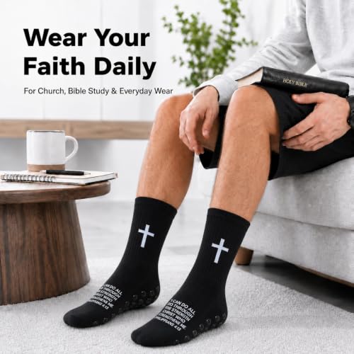 Cross Grip Soccer Socks for Men, Christian Anti Slip, US 7-11 - color: White/Black/Gray