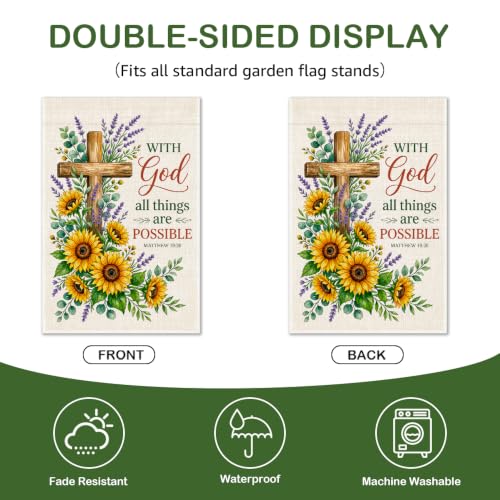 With God All Things Are Possible Matthew 19:26 Garden Flag 12x18'' - color: Brown, Yellow, Purple, Green, Cream