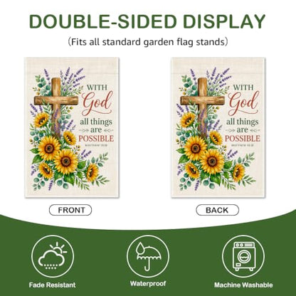 With God All Things Are Possible Matthew 19:26 Garden Flag 12x18'' - color: Brown, Yellow, Purple, Green, Cream