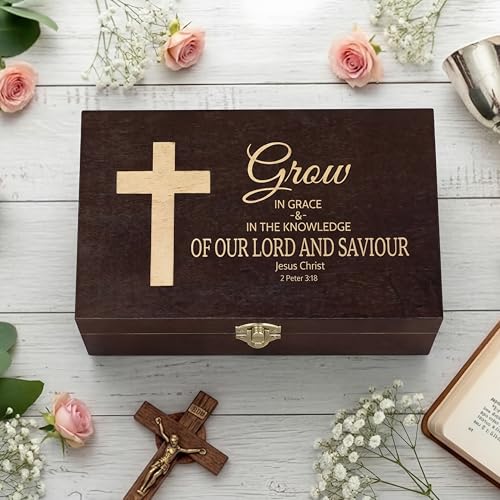 CroBlissful Memory Keepsake Box for Baptism Gifts Christening Wooden Gift Box 8.6 x 5.1 x 2.4 Inches Storage for Boys, Girls Jewelry Storage for Baptism Catholic Memory Keepsake(Cross) - style: Cross