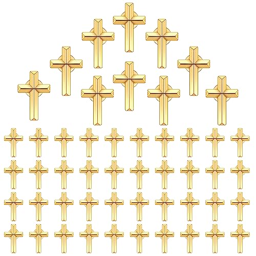 Jexine 50 Pcs Small Cross Lapel Pins Bulk, Religious Enamel Pin - color: Gold